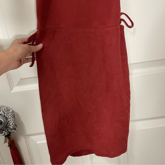 Burnt orange Forever 21 velvet dress with ties on side and top. - Picture 7 of 10